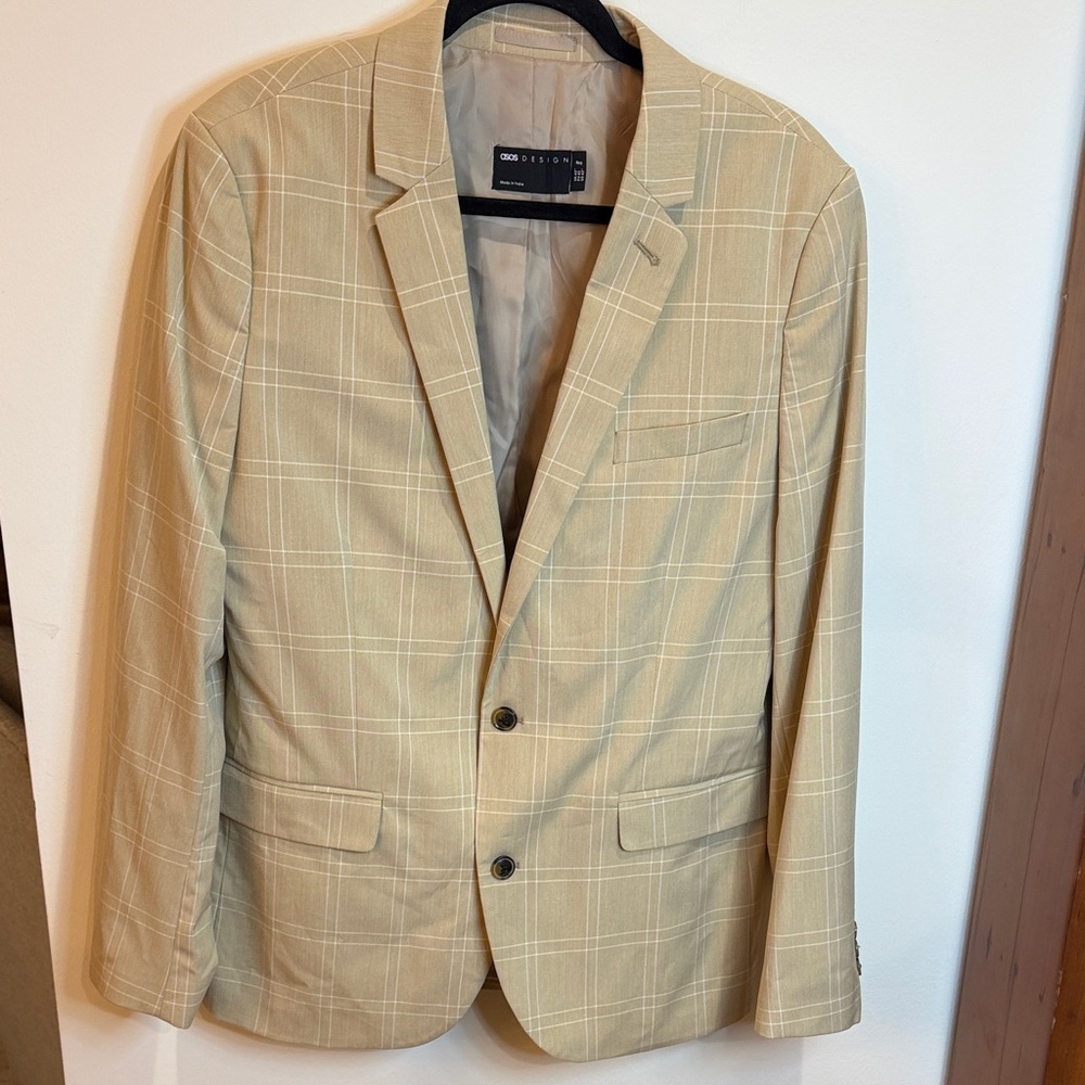 ASOS Design Khaki/White Plaid Modern Fit Blazer, 42R- Preppy, Light Academia